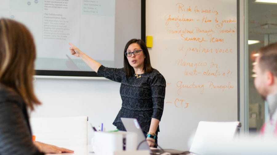 Woman presenting to meeting