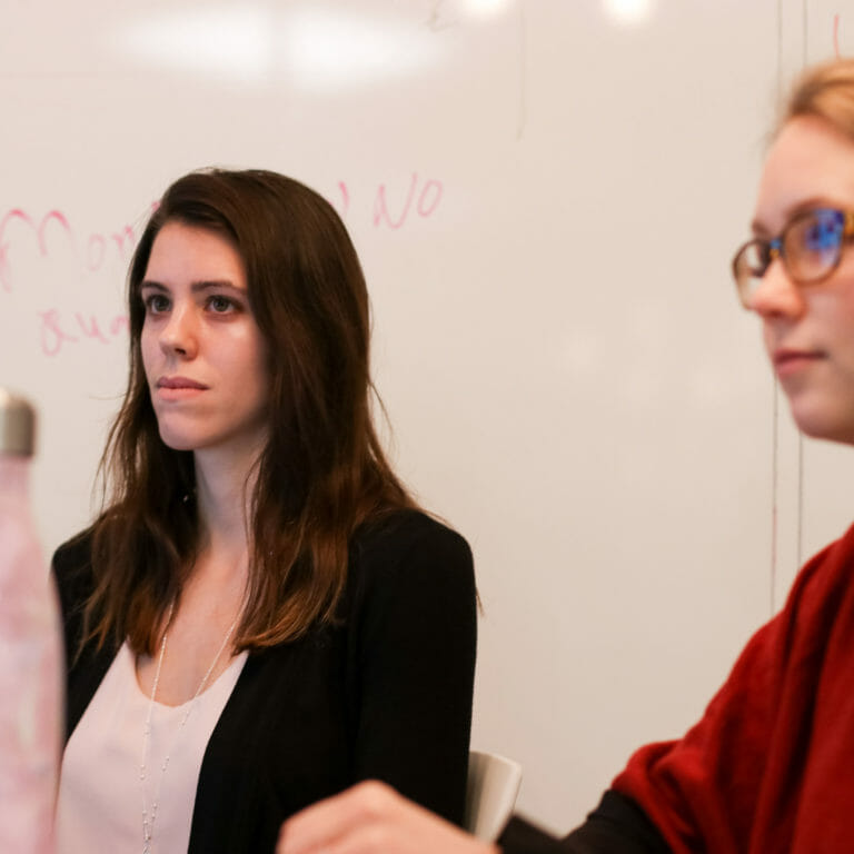 Sarah and Lindsey in meeting