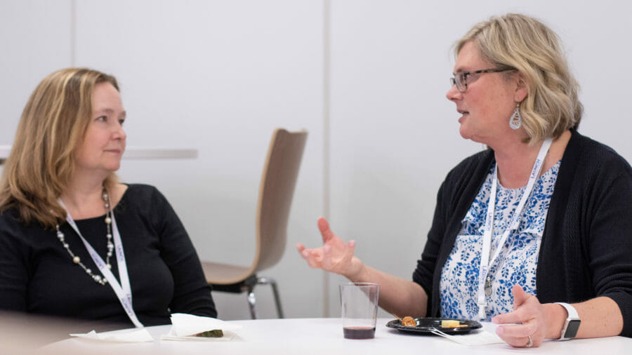 two women talking