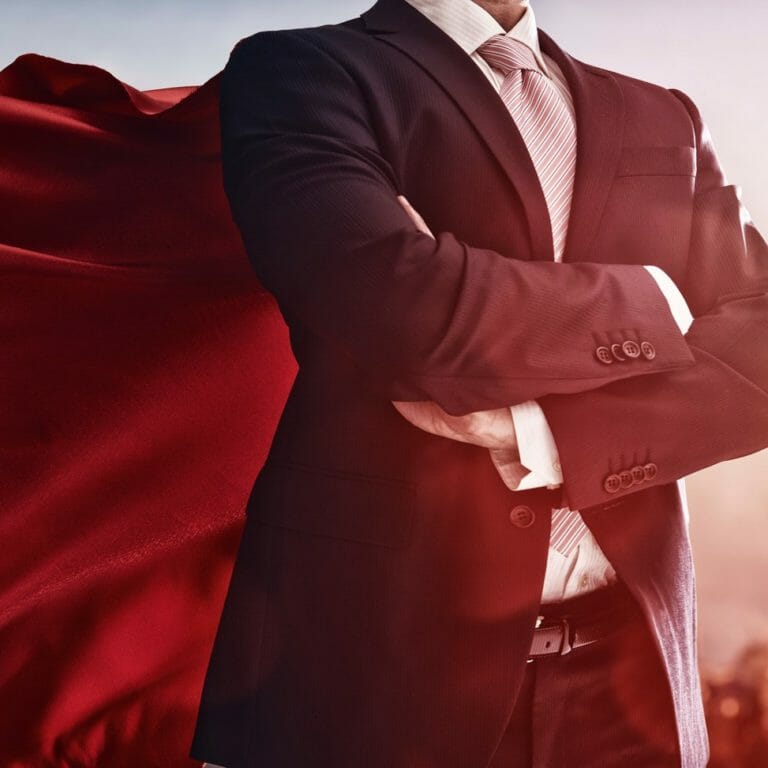 Business man in superhero cape