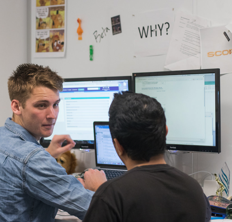 Two Coworkers looking at data